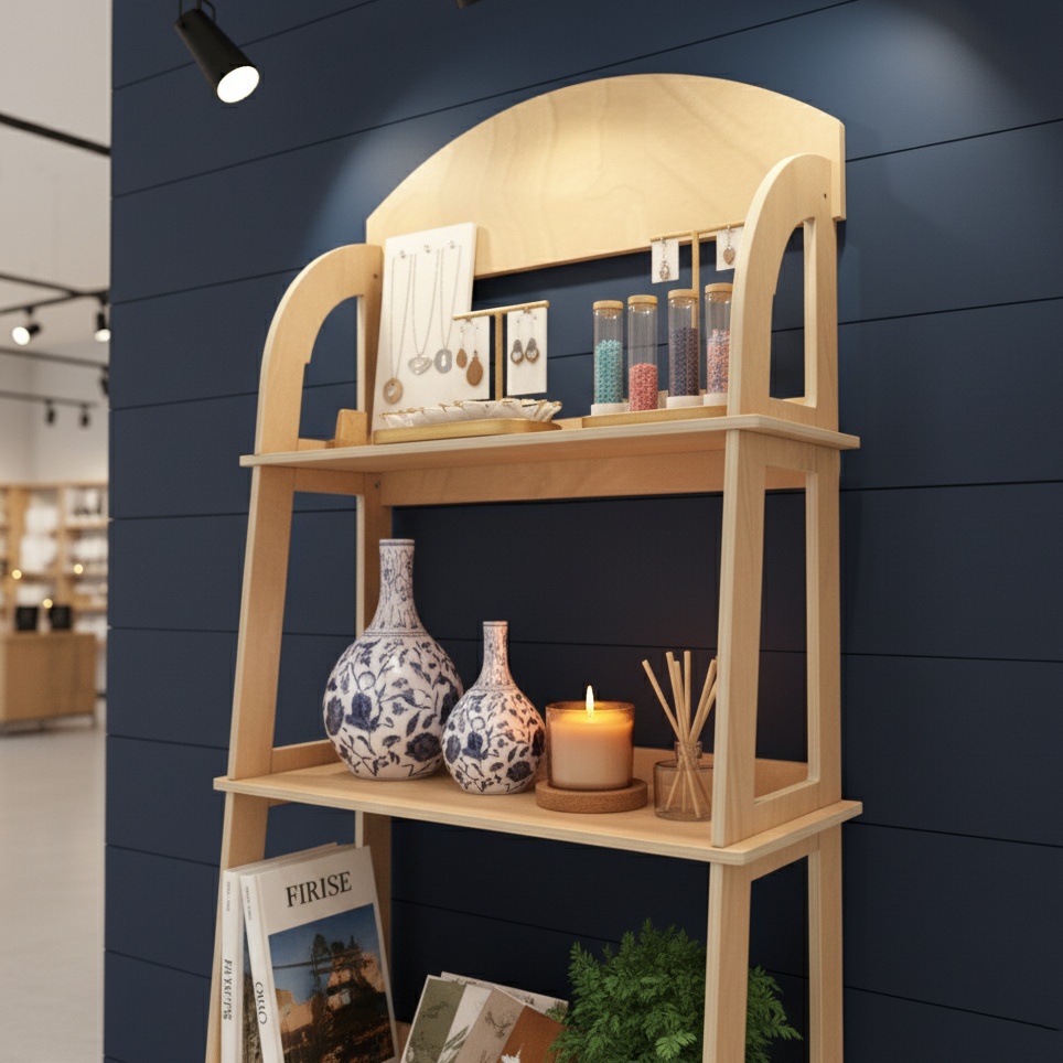 Tufetto ahşap raf sergileme uniteleri